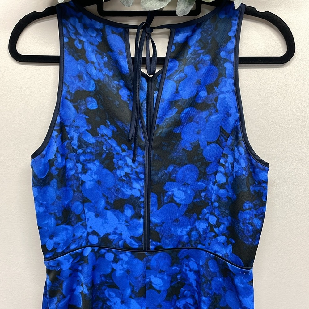 Banana Republic Kristi Black Blue Floral Sleeveless Tie Back Dress Pockets 8 - Picture 5 of 16